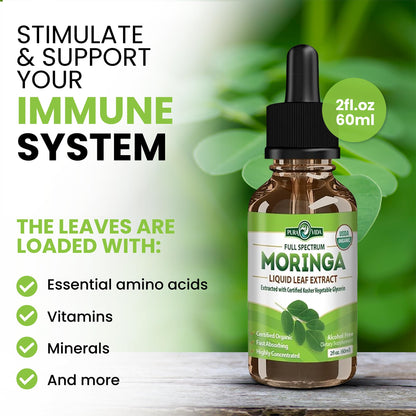 PURA VIDA MORINGA Leaf Extract Liquid Drops - USDA Organic Certified - Highly Purified, Bioavailable & Faster Absorption than Moringa Powder or Capsules - PrimeBioHealth - canada supplements