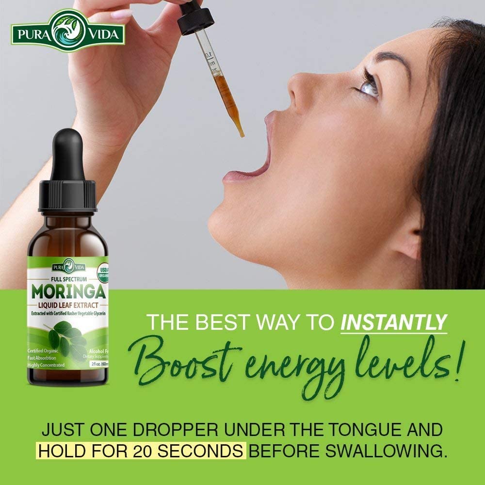 PURA VIDA MORINGA Leaf Extract Liquid Drops - USDA Organic Certified - Highly Purified, Bioavailable & Faster Absorption than Moringa Powder or Capsules - PrimeBioHealth - canada supplements