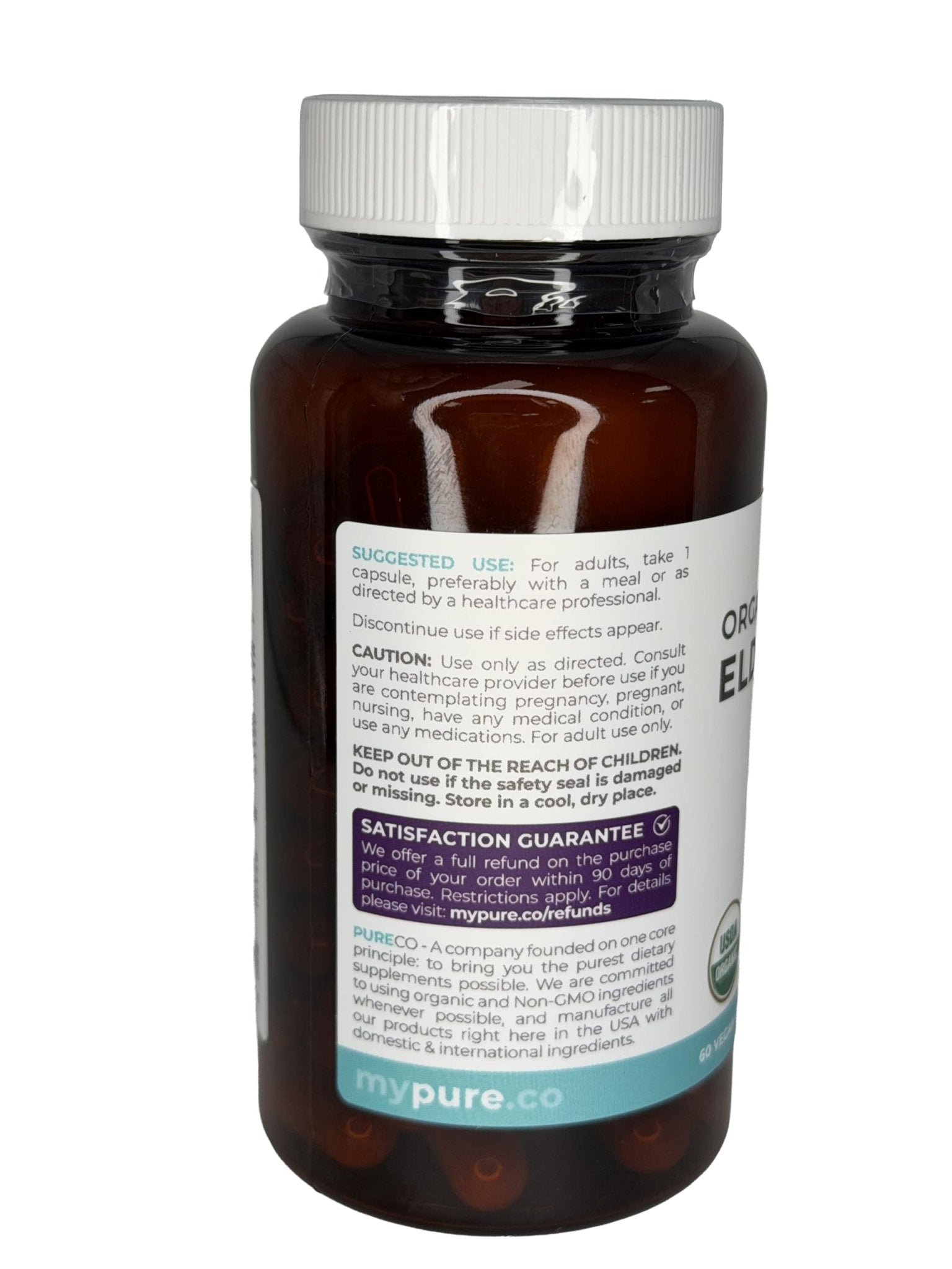 PURE CO Organic Elderberry 10:1 Extract 500mg Per 1 Capsule Serving - Vegan Black Elderberry Supplement for Immune Support, Allergy, Sinus Relief - Sambucus Nigra - 30 Caps - PrimeBioHealth - canada supplements
