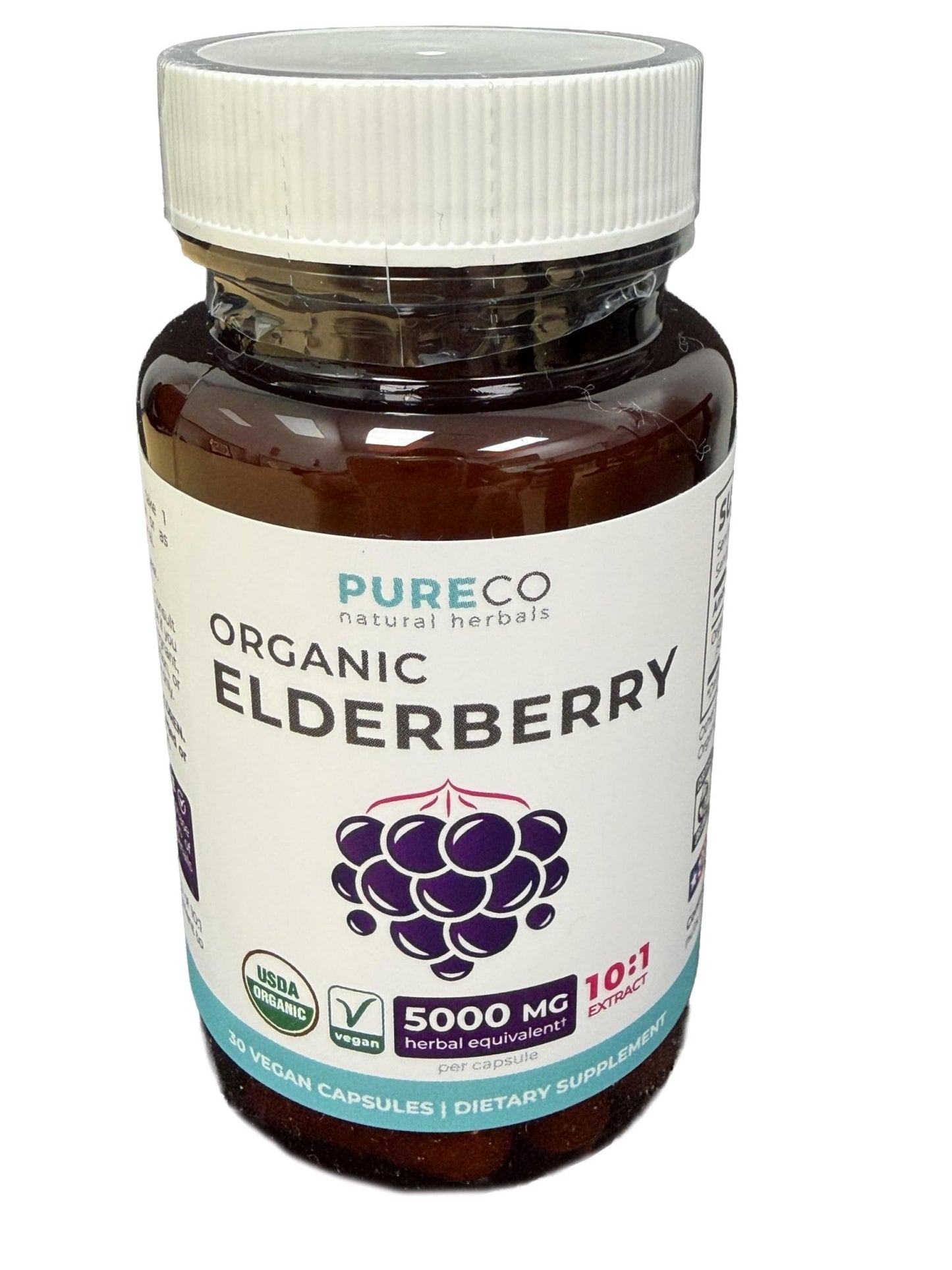 PURE CO Organic Elderberry 10:1 Extract 500mg Per 1 Capsule Serving - Vegan Black Elderberry Supplement for Immune Support, Allergy, Sinus Relief - Sambucus Nigra - 30 Caps - PrimeBioHealth - canada supplements