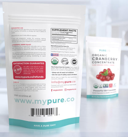 PURE CO USDA Organic Cranberry Concentrate Powder - Organic Cranberry Powder 500mg 50:1 Extract Per 1 Scoop Serving - Kidney Cleanse & Urinary Tract Support for Women - 100 Servings - PrimeBioHealth - canada supplements