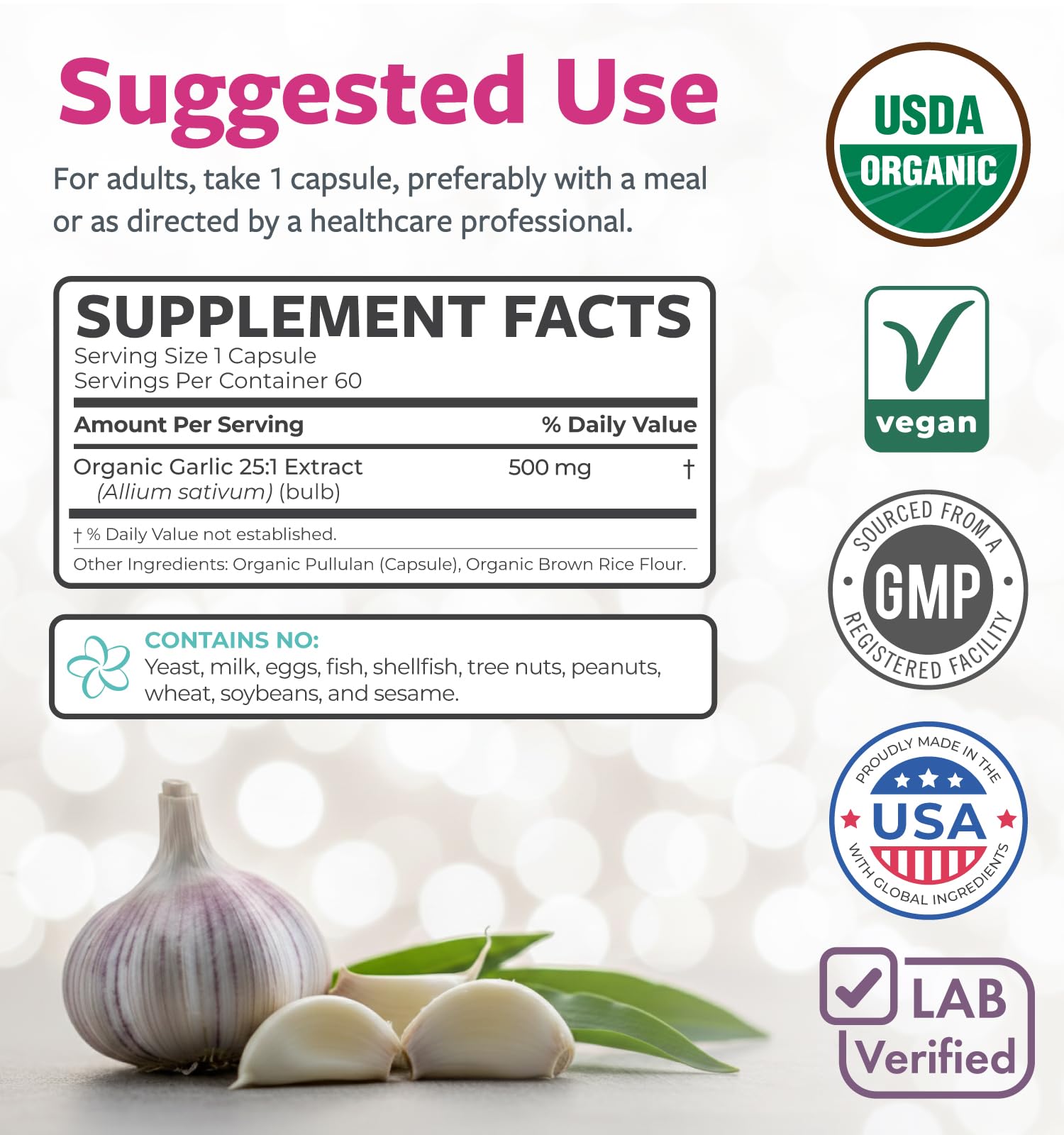 PURE CO USDA Organic Garlic Supplement - High Potency 25:1 Garlic Extract with 12,500mg Herbal Equivalent Strength for Immune & Heart Support - Odorless Vegan & Non-GMO (4 Month Supply) - PrimeBioHealth - canada supplements