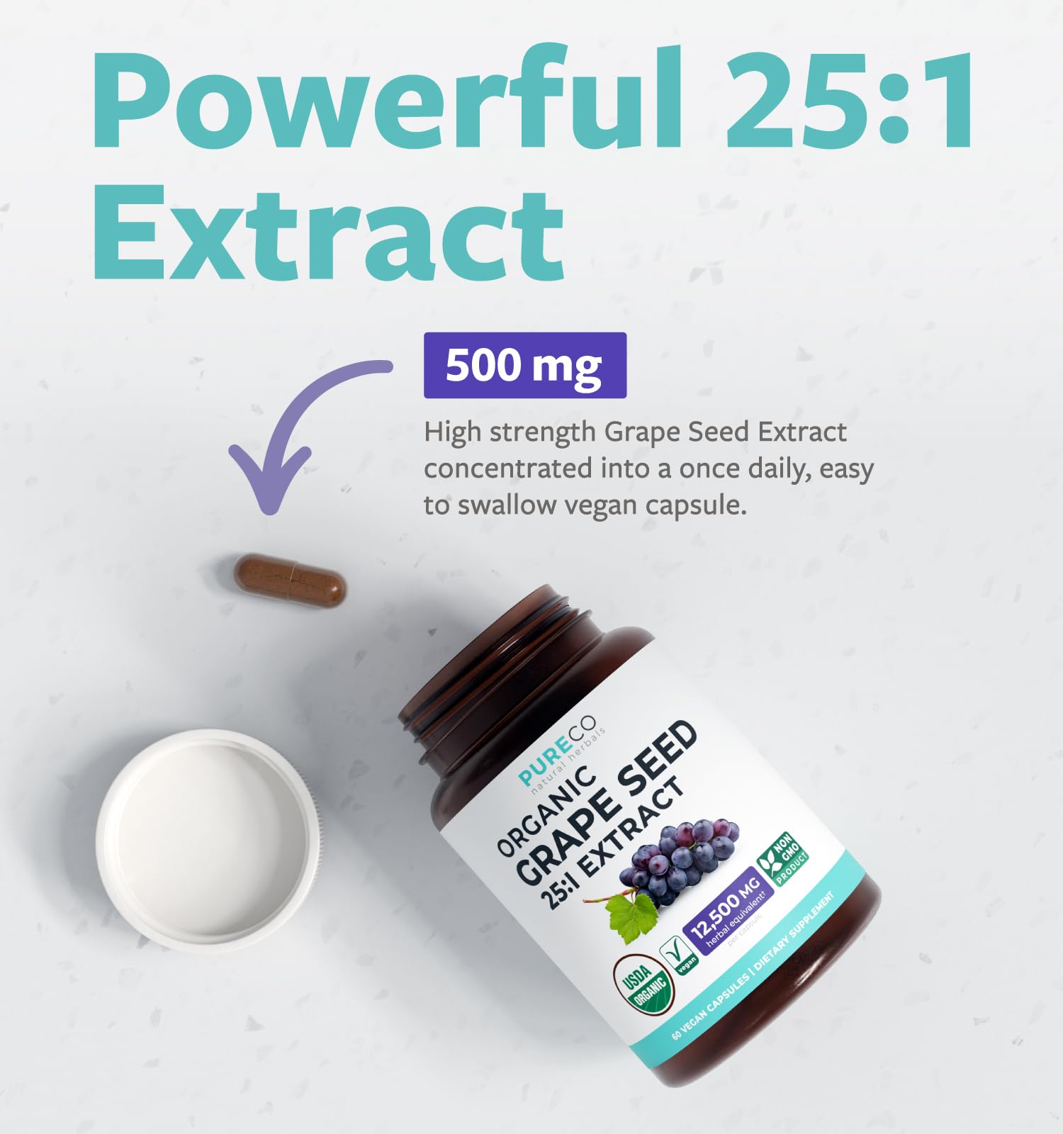 PURE CO USDA Organic Grape Seed Extract - High Potency 25:1 Grapeseed Supplement with 12,500mg Herbal Equivalent Strength - Antioxidant Support - Vegan & Non-GMO (4 Month Supply) - PrimeBioHealth - canada supplements