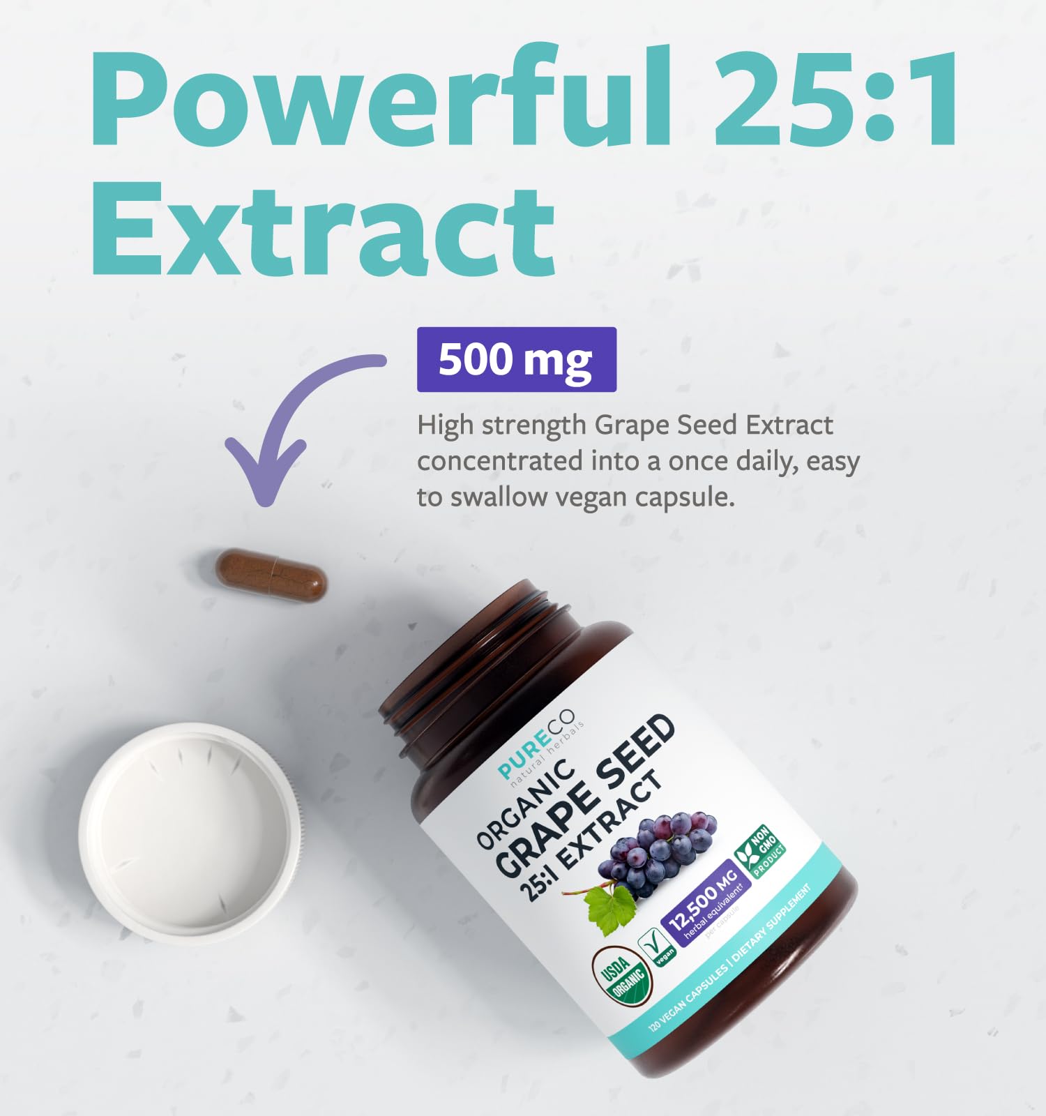 PURE CO USDA Organic Grape Seed Extract - High Potency 25:1 Grapeseed Supplement with 12,500mg Herbal Equivalent Strength - Antioxidant Support - Vegan & Non-GMO (4 Month Supply) - PrimeBioHealth - canada supplements