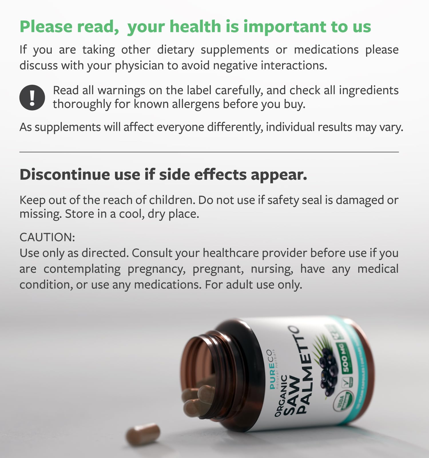 PURE CO USDA Organic Saw Palmetto Supplement - Organic Saw Palmetto for Women & Men's Urinary Tract Prostate & DHT Blocker for Women - Whole Berries - Vegan Non-GMO & Lab Verified (2 Month Supply) - PrimeBioHealth - canada supplements