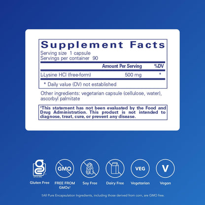 Pure Encapsulations L-Lysine - Essential Amino Acid Supplement for Immune Support & Gum, Lip Health* - with L-Lysine HCl - 90 Capsules - PrimeBioHealth - canada supplements