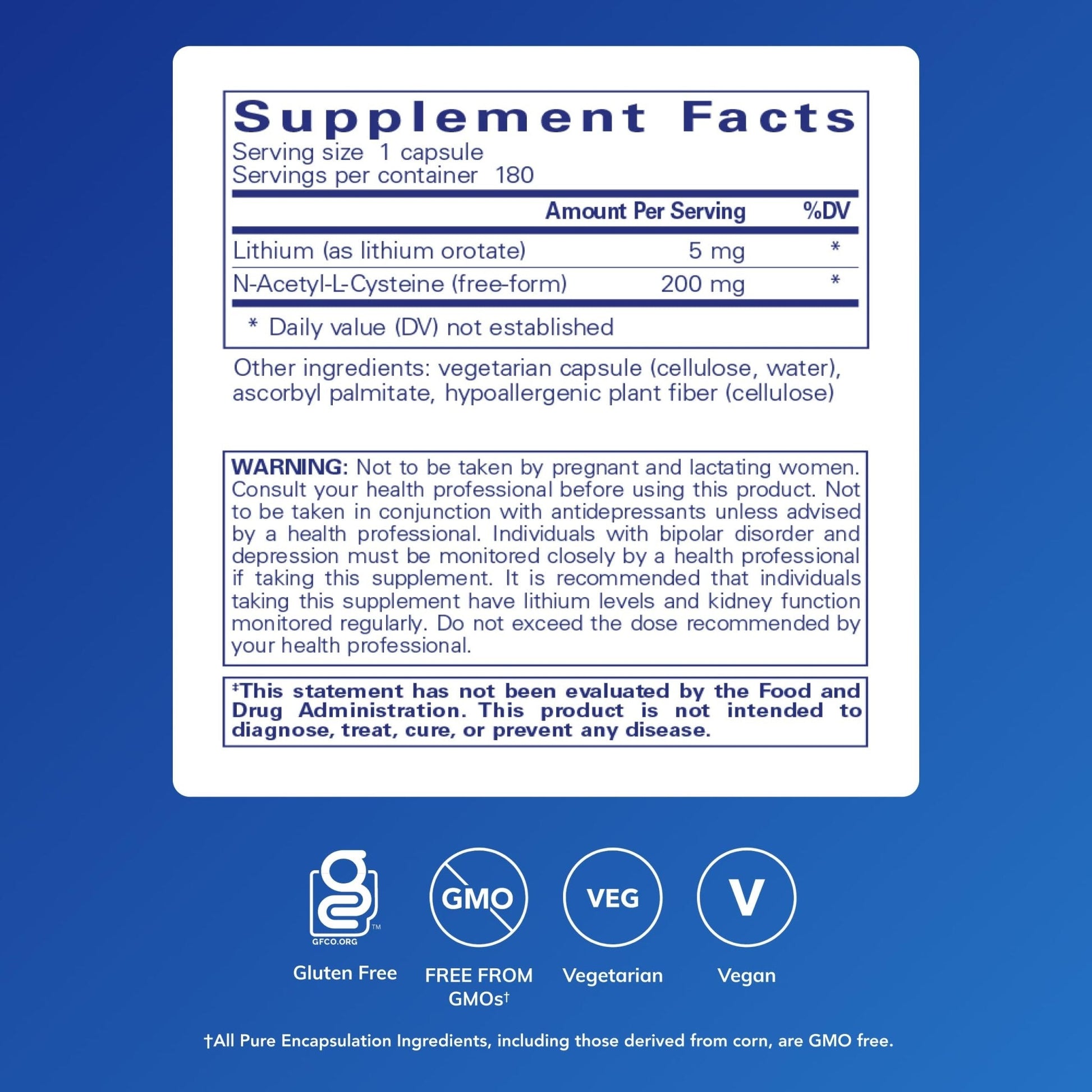Pure Encapsulations Lithium Orotate 5 mg - Brain Support Supplement - with N-Acetyl-L-Cysteine (NAC) for Memory & Brain Behavior* - PrimeBioHealth - canada supplements