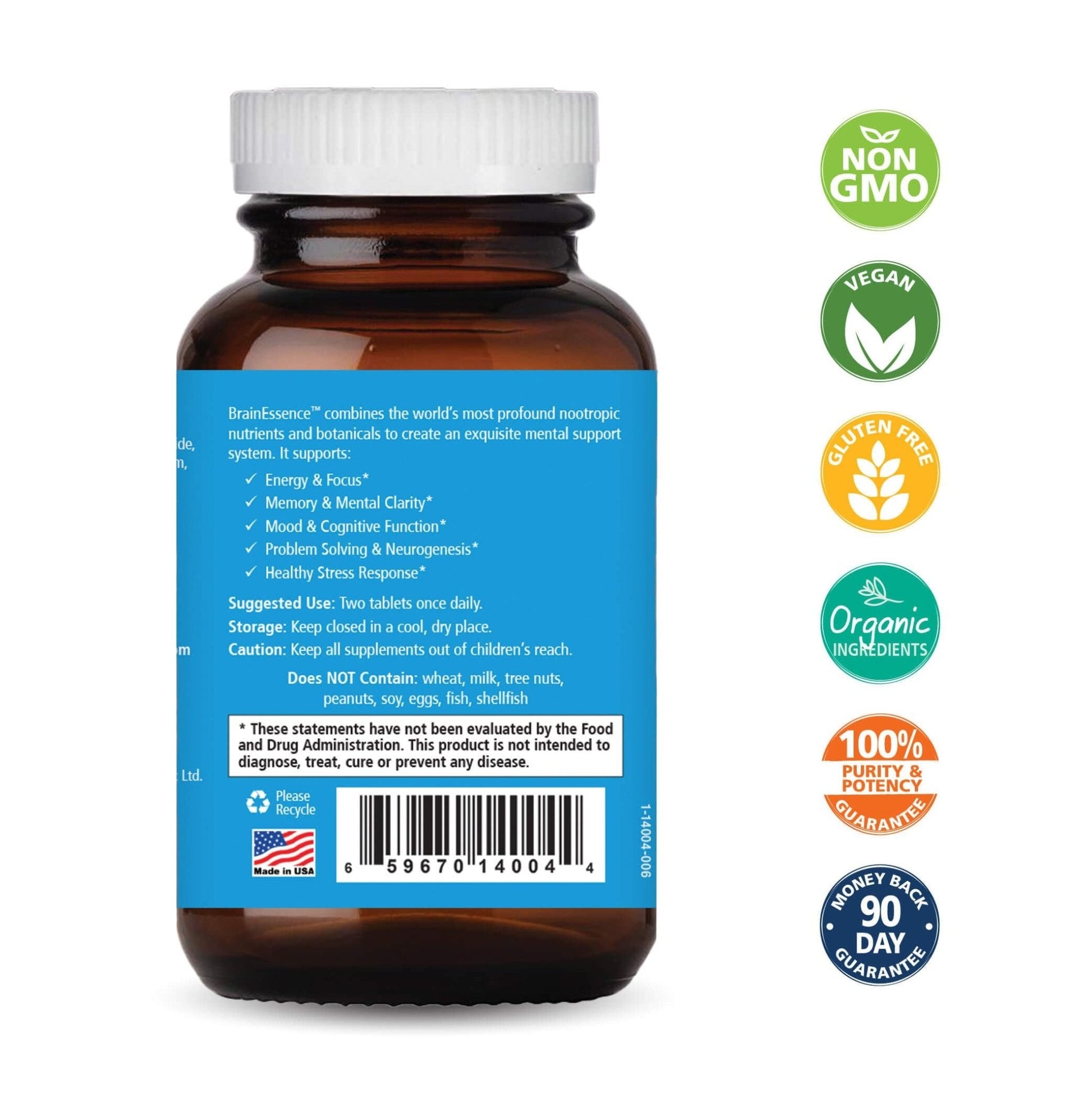 PURE ESSENCE LABS Brain Essence - Memory Supplement & Vitamin for Men, Women & Adults - Herbal Booster for Memory, Focus, Clarity & Stress Relief - Bacopa Monnieri, Ashwagandha & More (60 Tablets) - PrimeBioHealth - canada supplements