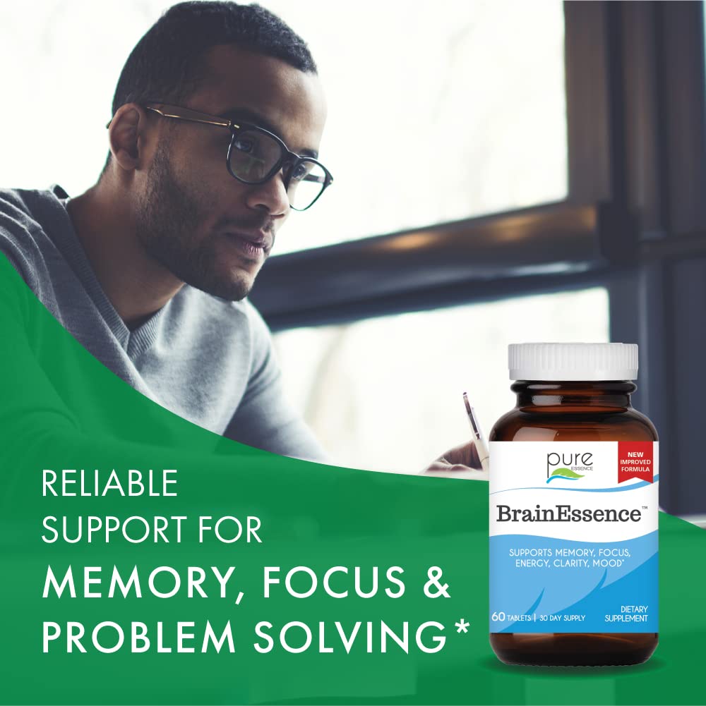 PURE ESSENCE LABS Brain Essence - Memory Supplement & Vitamin for Men, Women & Adults - Herbal Booster for Memory, Focus, Clarity & Stress Relief - Bacopa Monnieri, Ashwagandha & More (60 Tablets) - PrimeBioHealth - canada supplements