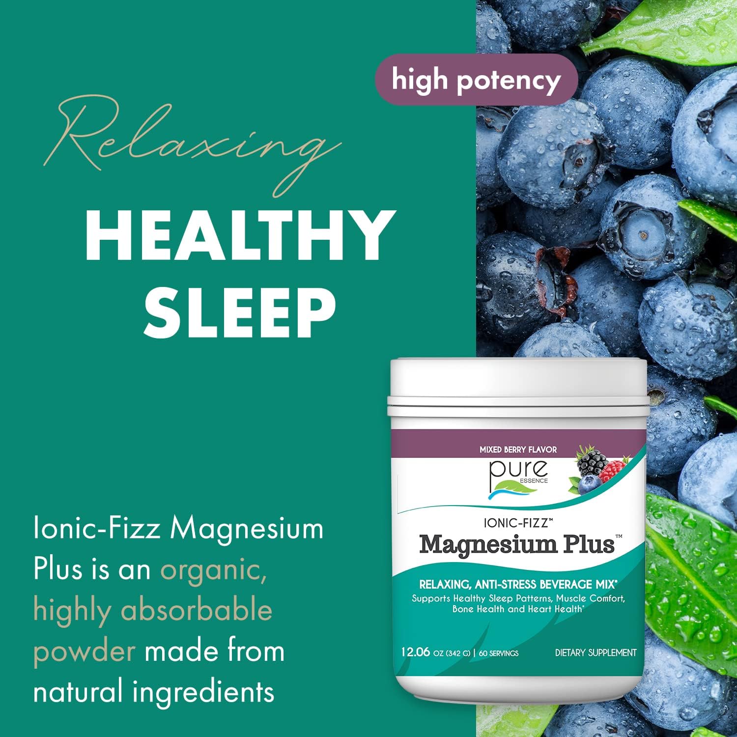 Pure Essence Labs Ionic Fizz Magnesium Plus, Anti-Stress Supplement Drink Powder, Gluten Free and Non-GMO Magnesium Powder (Mixed Berry, 12.06 Ounce (Pack of 1)) - PrimeBioHealth - canada supplements