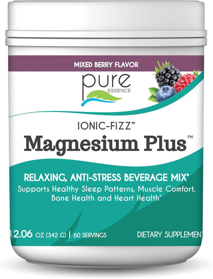 Pure Essence Labs Ionic Fizz Magnesium Plus, Anti-Stress Supplement Drink Powder, Gluten Free and Non-GMO Magnesium Powder (Mixed Berry, 12.06 Ounce (Pack of 1)) - PrimeBioHealth - canada supplements