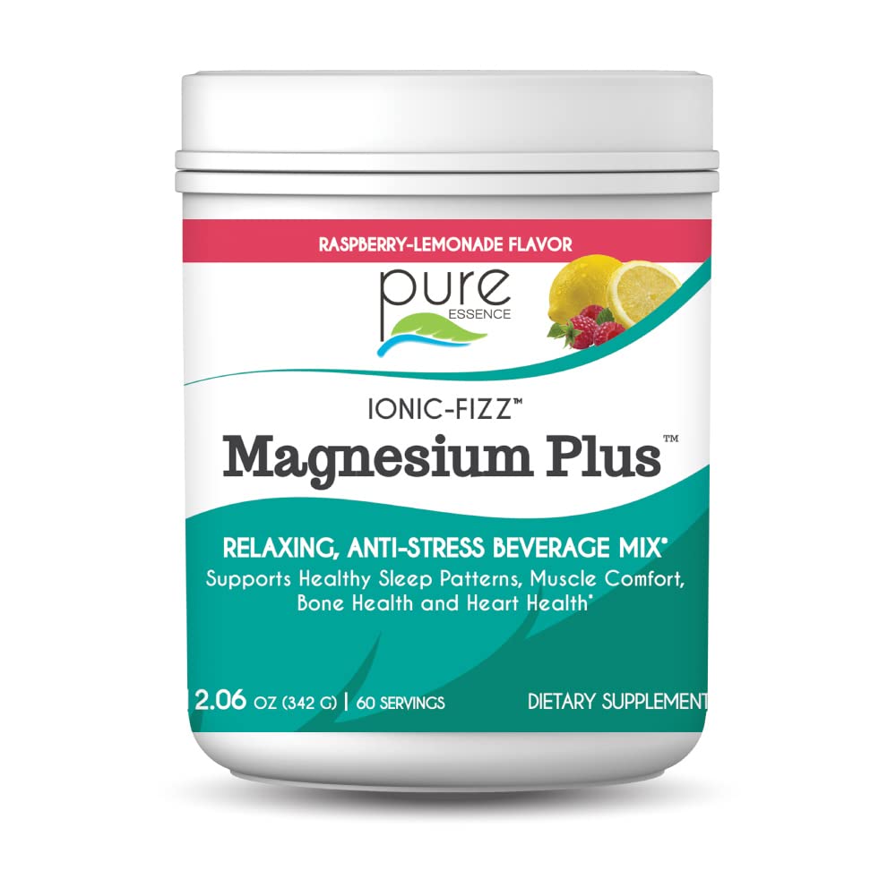 Pure Essence Labs Ionic Fizz Magnesium Plus, Anti-Stress Supplement Drink Powder, Gluten Free and Non-GMO Magnesium Powder, Raspberry Lemonade Flavor, 12.06 oz - PrimeBioHealth - canada supplements