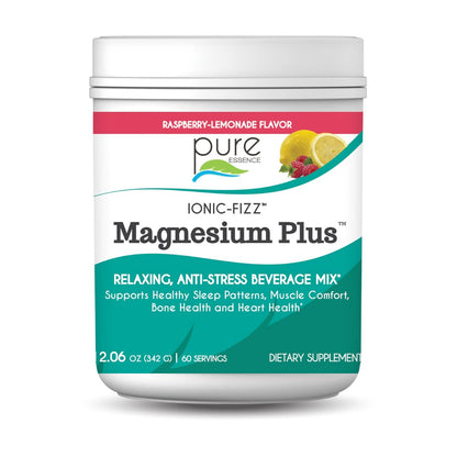 Pure Essence Labs Ionic Fizz Magnesium Plus, Anti-Stress Supplement Drink Powder, Gluten Free and Non-GMO Magnesium Powder, Raspberry Lemonade Flavor, 12.06 oz - PrimeBioHealth - canada supplements