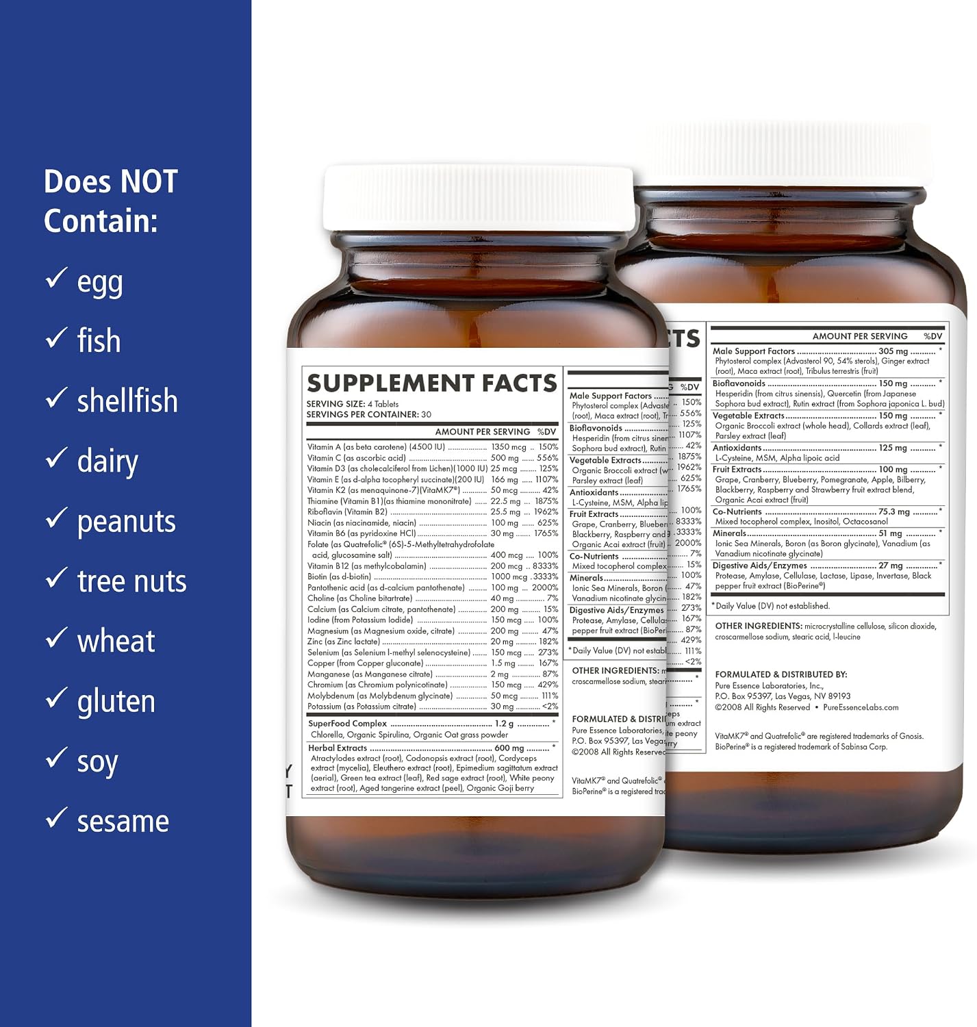 PURE ESSENCE LABS LifeEssence Mens Formula - World's Most Energetic Multiple - The Master Multiple - 120 Tablets - PrimeBioHealth - canada supplements