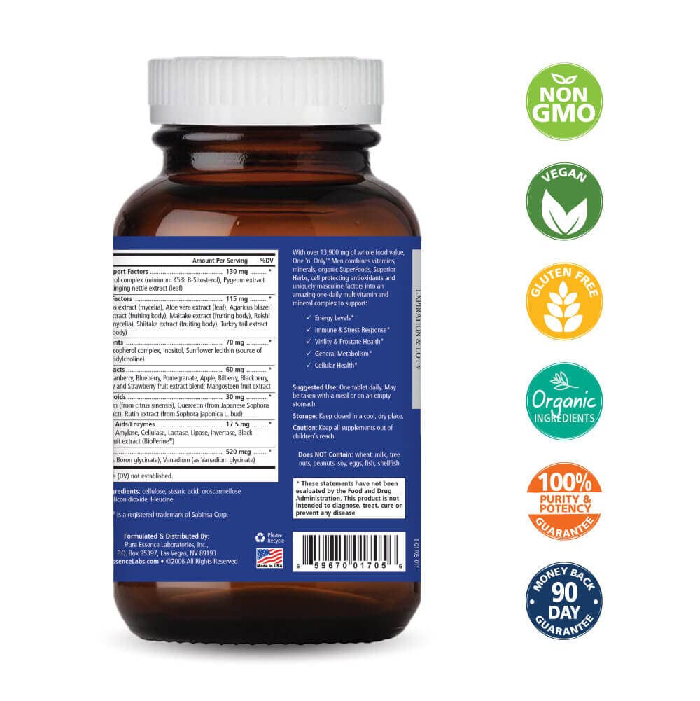 PURE ESSENCE LABS One N Only Multivitamin for Men, Natural One a Day Herbal Supplement with Vitamin D3, B12, and Biotin with Whole Foods, 90 Tablets - PrimeBioHealth - canada supplements