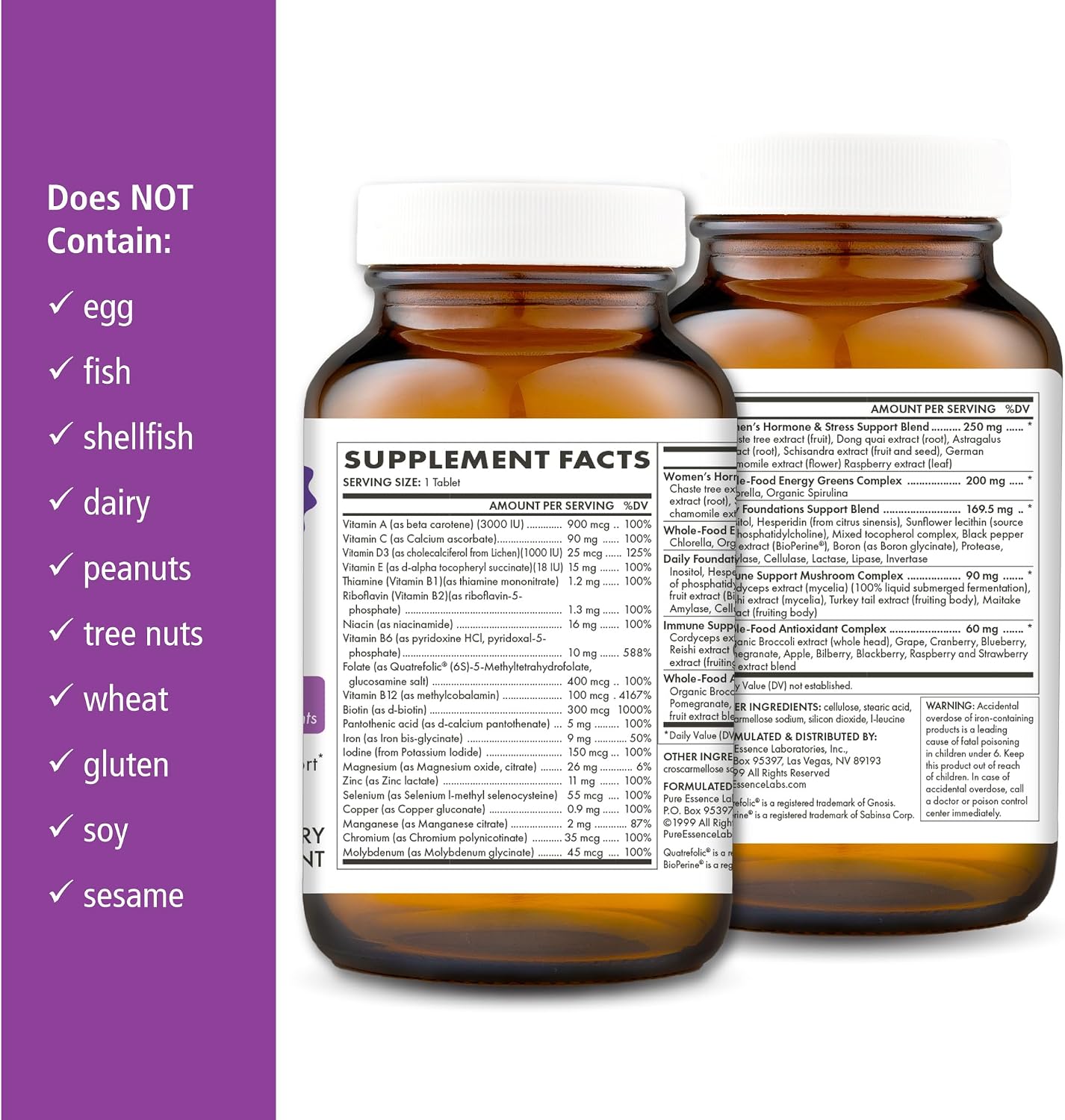PURE ESSENCE LABS One N Only Multivitamin for Women, Natural One a Day Herbal Supplement with Vitamin D3, B12, and Biotin with Whole Foods, 30 Tablets - PrimeBioHealth - canada supplements