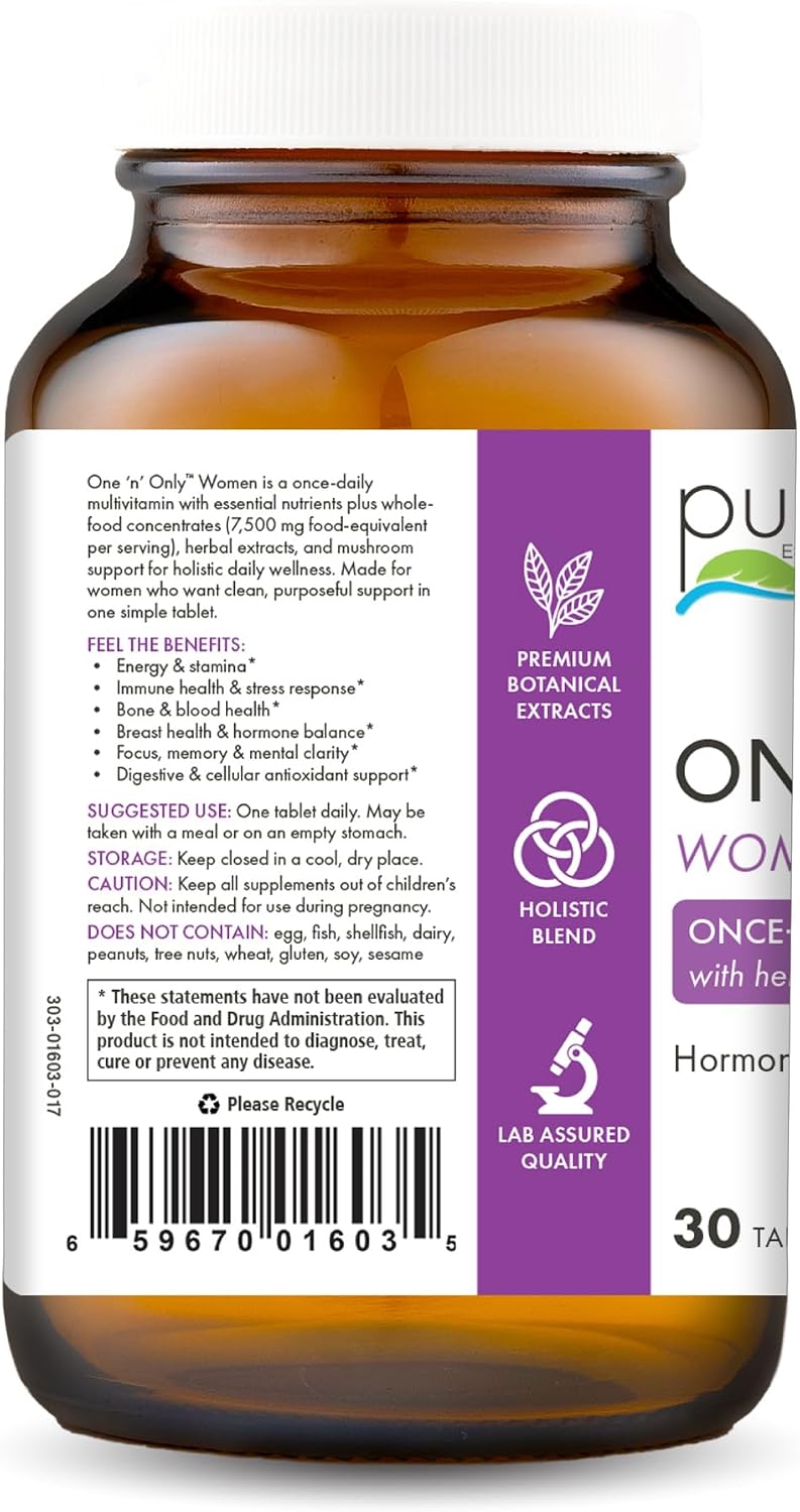 PURE ESSENCE LABS One N Only Multivitamin for Women, Natural One a Day Herbal Supplement with Vitamin D3, B12, and Biotin with Whole Foods, 30 Tablets - PrimeBioHealth - canada supplements
