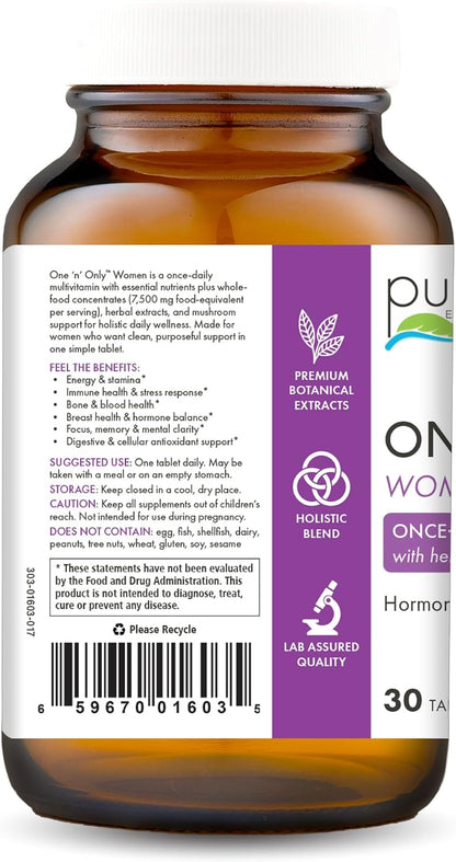 PURE ESSENCE LABS One N Only Multivitamin for Women, Natural One a Day Herbal Supplement with Vitamin D3, B12, and Biotin with Whole Foods, 30 Tablets - PrimeBioHealth - canada supplements