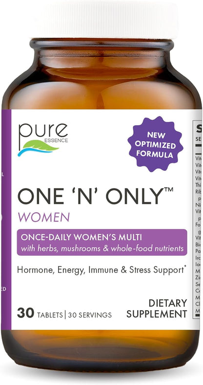 PURE ESSENCE LABS One N Only Multivitamin for Women, Natural One a Day Herbal Supplement with Vitamin D3, B12, and Biotin with Whole Foods, 30 Tablets - PrimeBioHealth - canada supplements