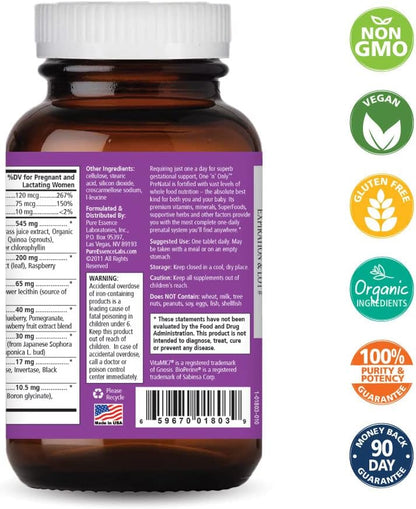 PURE ESSENCE LABS One n Only Prenatal Vitamins - A Once-per-Day Multivitamin Support with Iron, Natural Herbs, Superfoods and Folate - 30 Tablet - PrimeBioHealth - canada supplements