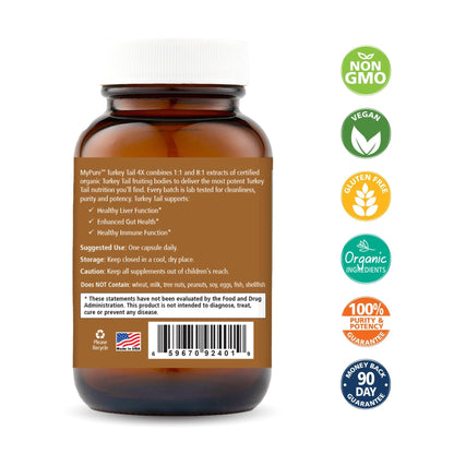 PURE ESSENCE LABS Organic Turkey Tail 4X Mushroom Extract, Vegan Mushrooms Supplement for Immune Building, 30 Capsules - PrimeBioHealth - canada supplements