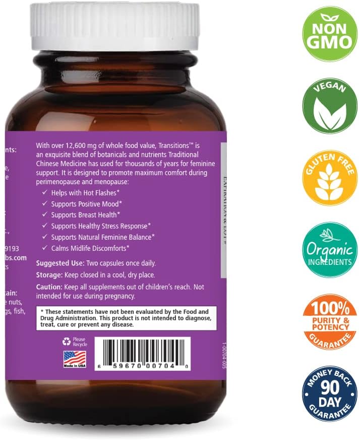 Pure Essence Labs Transitions Vitamins for Women, Natural Menopause Relief Supplement to Promote Hormone Balance, Reduce Hot Flashes, Mood Swings & Night Sweats, 120 Capsules - PrimeBioHealth - canada supplements