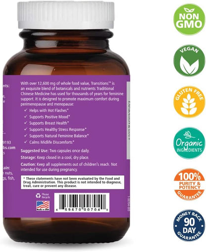 Pure Essence Labs Transitions Vitamins for Women, Natural Menopause Relief Supplement to Promote Hormone Balance, Reduce Hot Flashes, Mood Swings & Night Sweats, 120 Capsules - PrimeBioHealth - canada supplements