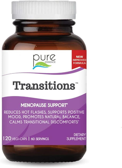 Pure Essence Labs Transitions Vitamins for Women, Natural Menopause Relief Supplement to Promote Hormone Balance, Reduce Hot Flashes, Mood Swings & Night Sweats, 120 Capsules - PrimeBioHealth - canada supplements