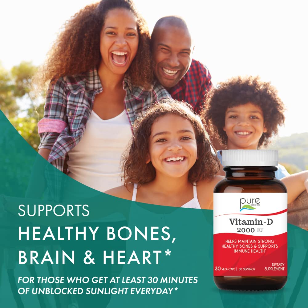 PURE ESSENCE LABS Vitamin D 2000 IU - Best Immune Support for Adults - Organic & Natural Vitamins - Immunity Booster & Dietary Supplements (30 Capsules) - PrimeBioHealth - canada supplements