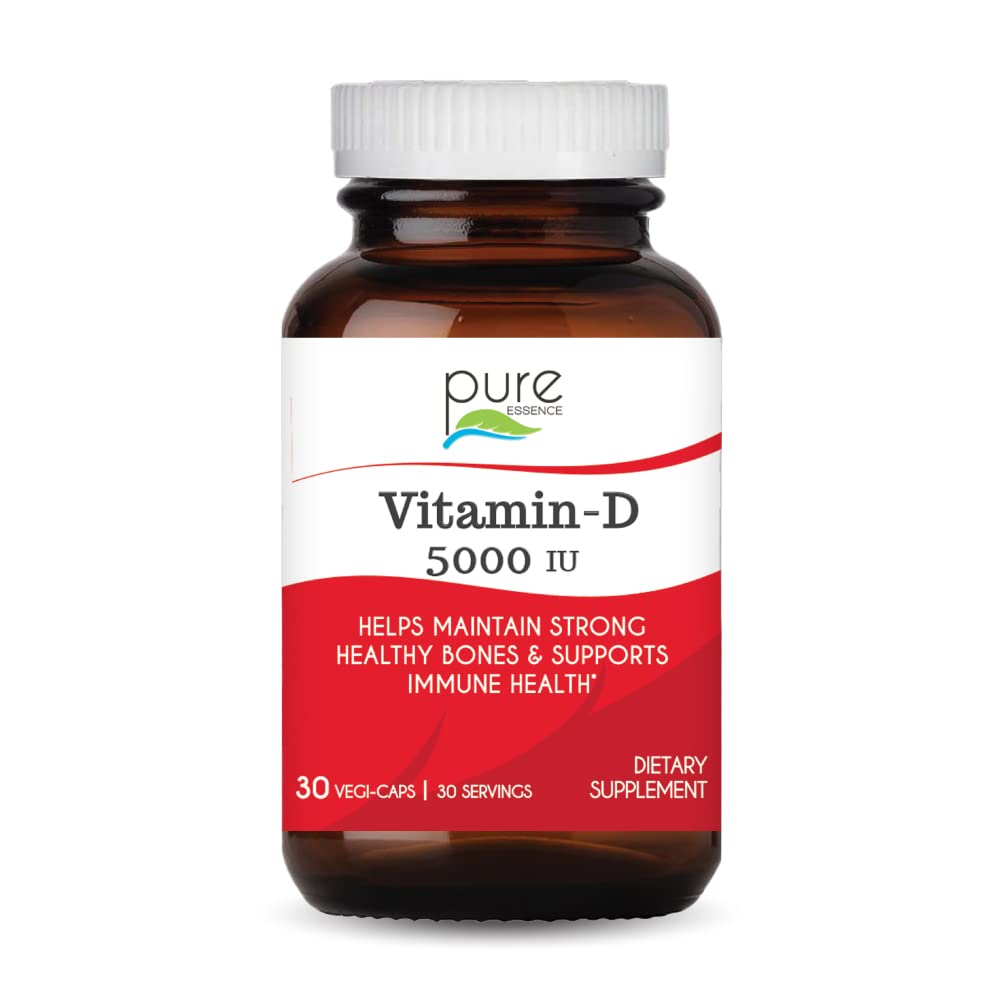 Pure Essence Labs Vitamin D - 5000 IU of Vitamin D from 100% Pure Cholecalciferol - 30 Vegetarian Capsules - PrimeBioHealth - canada supplements