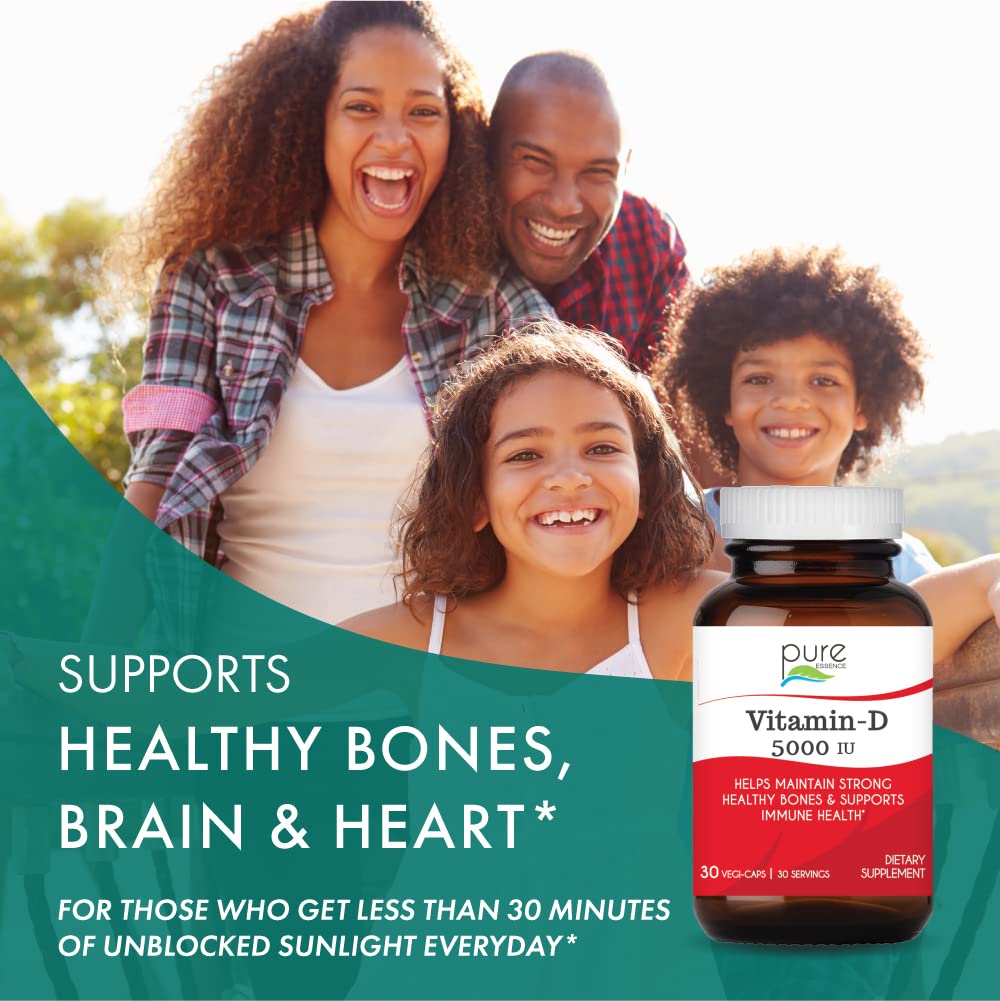 Pure Essence Labs Vitamin D - 5000 IU of Vitamin D from 100% Pure Cholecalciferol - 30 Vegetarian Capsules - PrimeBioHealth - canada supplements