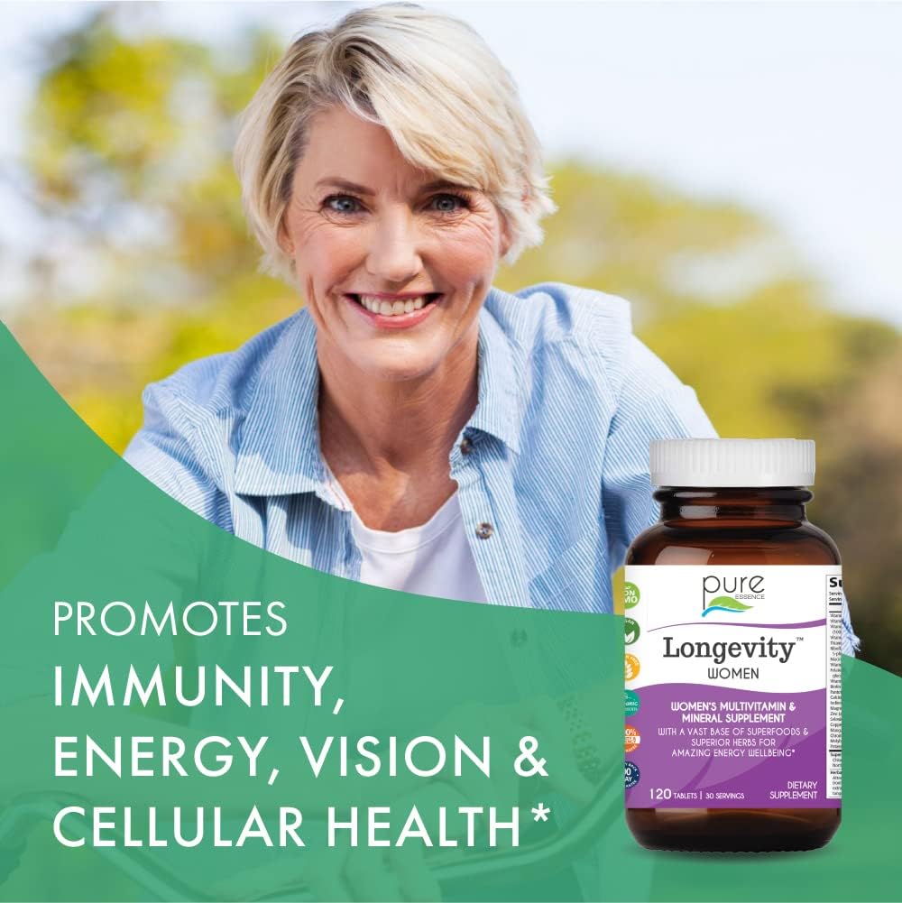 Pure Essence Longevity for Women Over 40 Multivitamin - Vitamins with Superfoods, Whole Foods, Minerals, Antioxidants and Immune Support - 90 Tablets - PrimeBioHealth - canada supplements