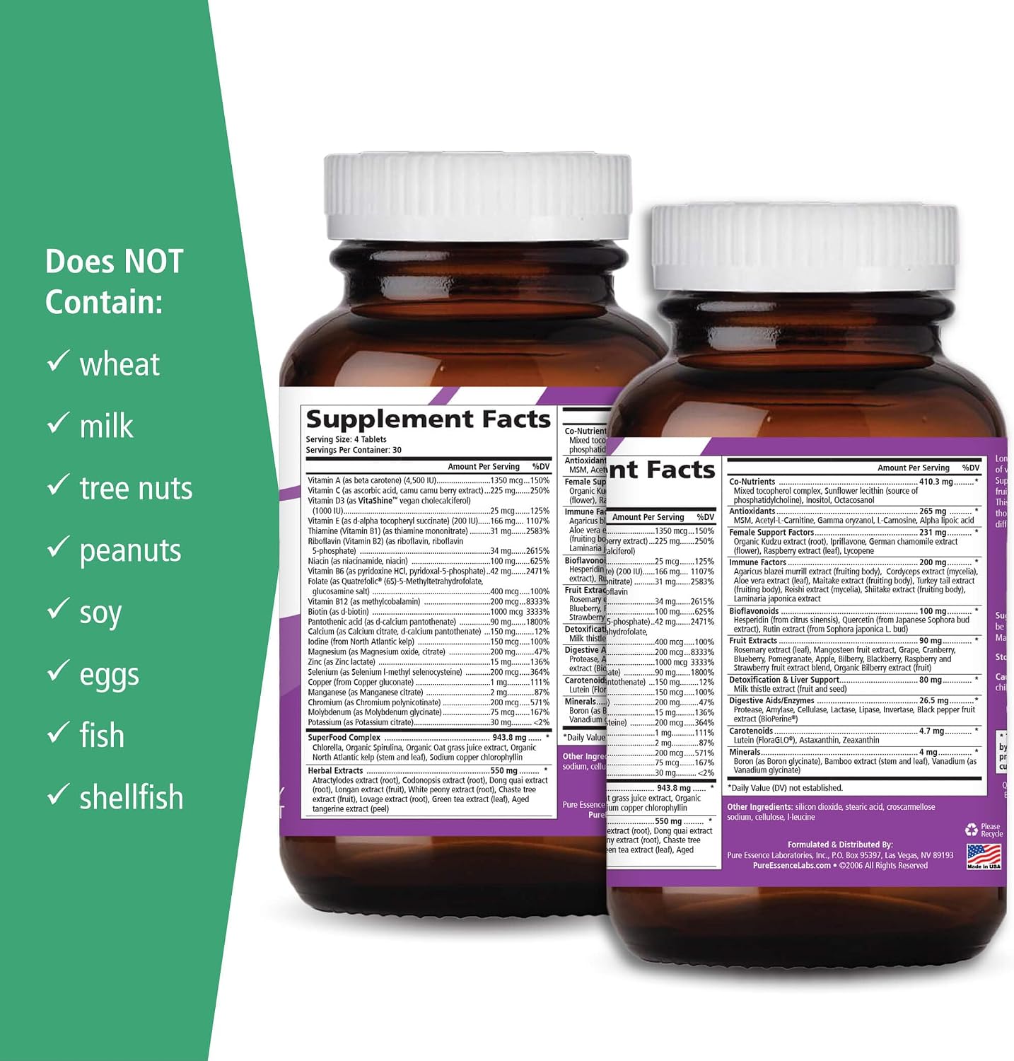 Pure Essence Longevity for Women Over 40 Multivitamin - Vitamins with Superfoods, Whole Foods, Minerals, Antioxidants and Immune Support - 90 Tablets - PrimeBioHealth - canada supplements