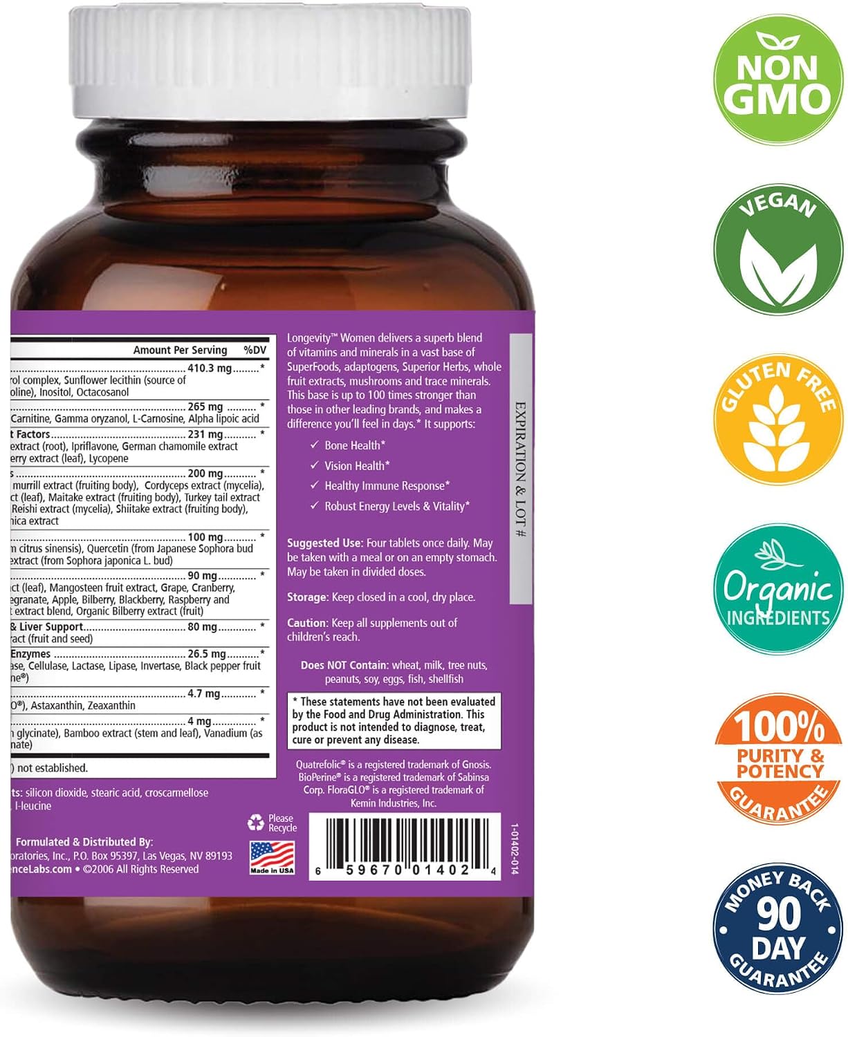 Pure Essence Longevity for Women Over 40 Multivitamin - Vitamins with Superfoods, Whole Foods, Minerals, Antioxidants and Immune Support - 90 Tablets - PrimeBioHealth - canada supplements