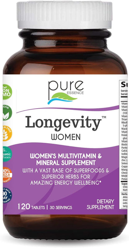 Pure Essence Longevity for Women Over 40 Multivitamin - Vitamins with Superfoods, Whole Foods, Minerals, Antioxidants and Immune Support - 90 Tablets - PrimeBioHealth - canada supplements