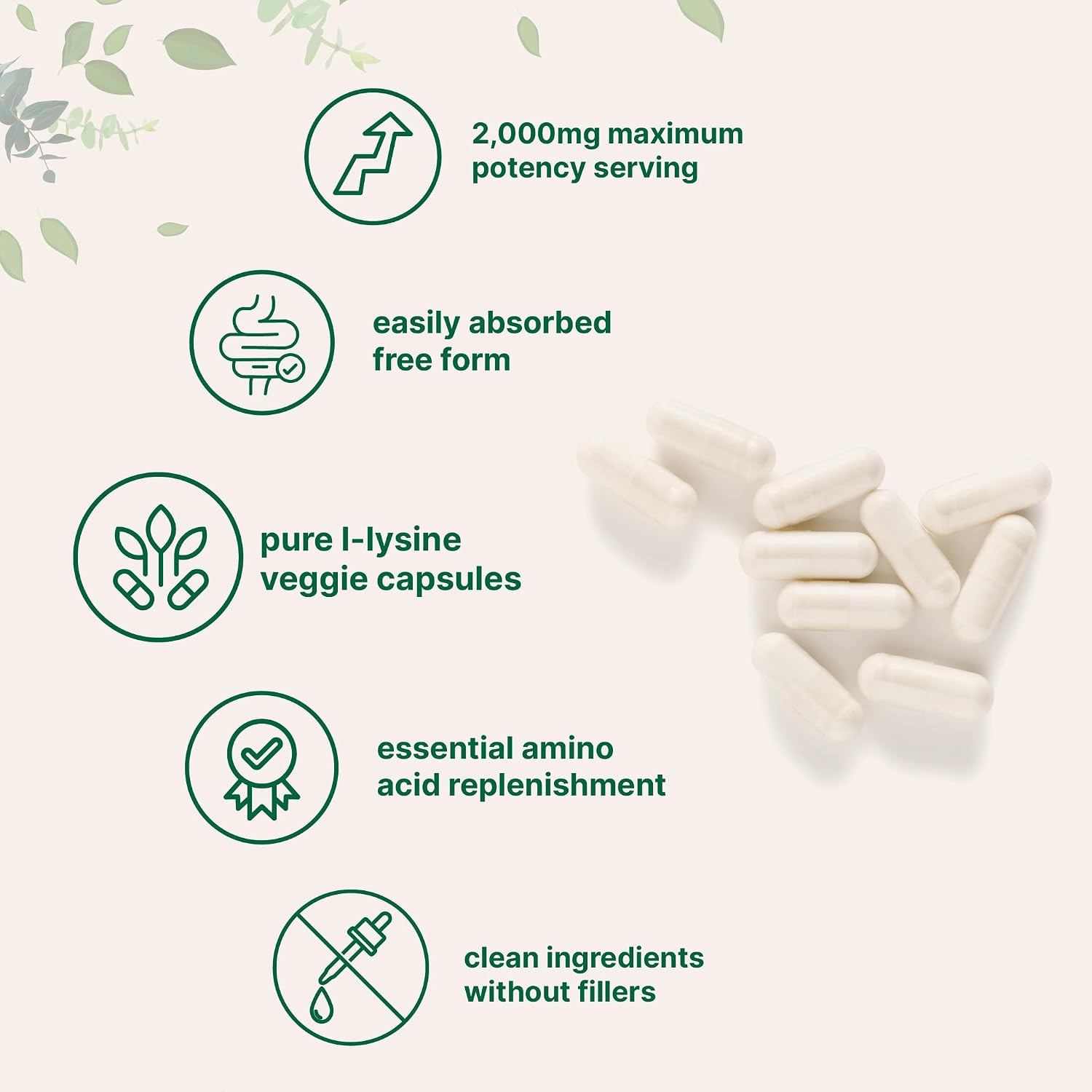 Pure L-Lysine 2,000mg, 300 Veggie Capsules | Maximum Potency, Easily Absorbed, Free Form | Essential Amino Acid for Collagen, Lip, & Immune Support | Clean Ingredients Without Fillers - PrimeBioHealth - canada supplements