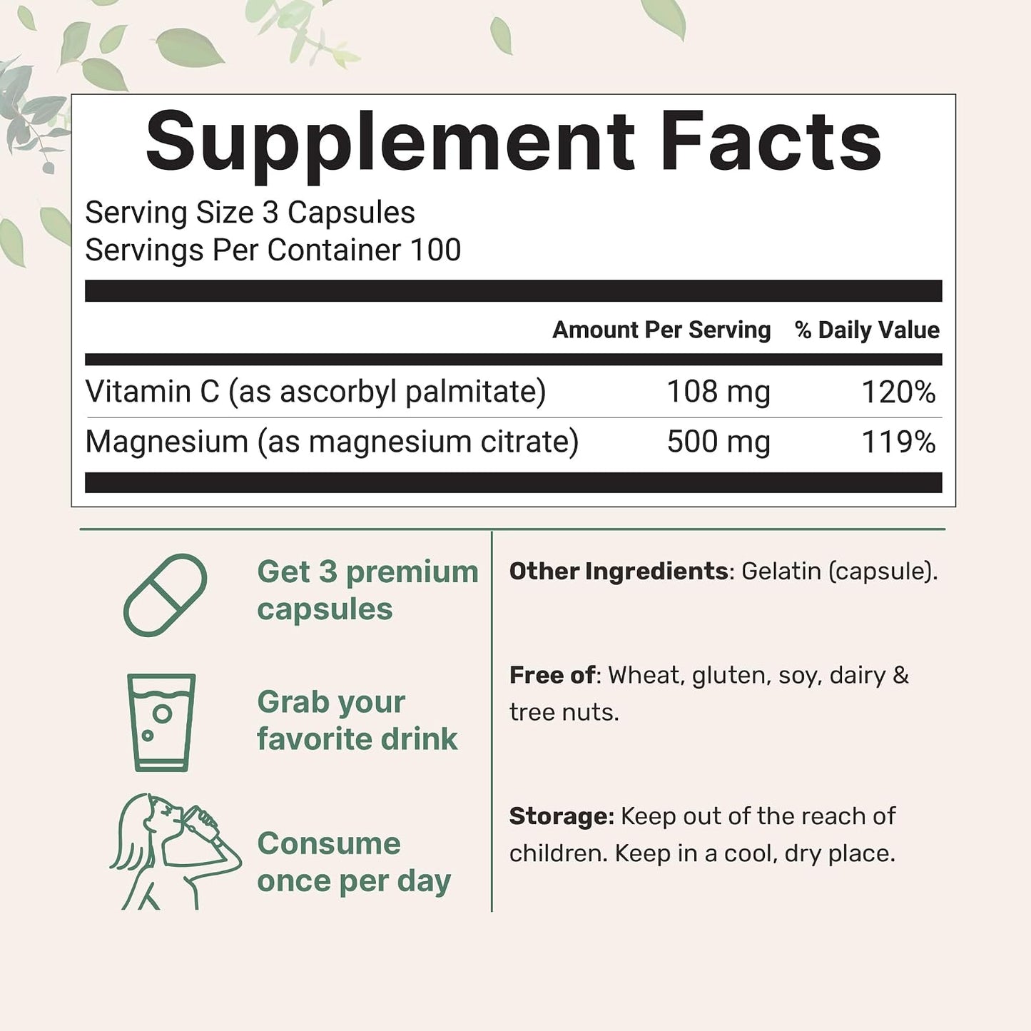 Pure Magnesium Citrate Supplements 500mg, 300 Capsules | Fat-Soluble Vitamin C Added | 100% Chelated | Only Active Ingredients - PrimeBioHealth - canada supplements