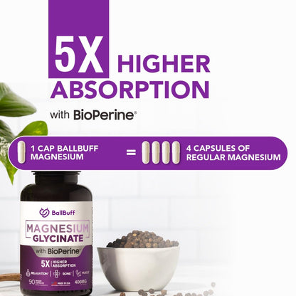 Pure Magnesium Glycinate 400mg - 5X Higher Absorption - Support Stress Relief, Sleep, Bone Health - 100% Chelated - Pure Magnesium Supplement - PrimeBioHealth - canada supplements