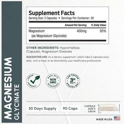 Pure Magnesium Glycinate 400mg Serving - High Absorption Magnesium Glycinate - Mag Bisglycinate for Stress, Bones, Muscles, Nerves, - PrimeBioHealth - canada supplements