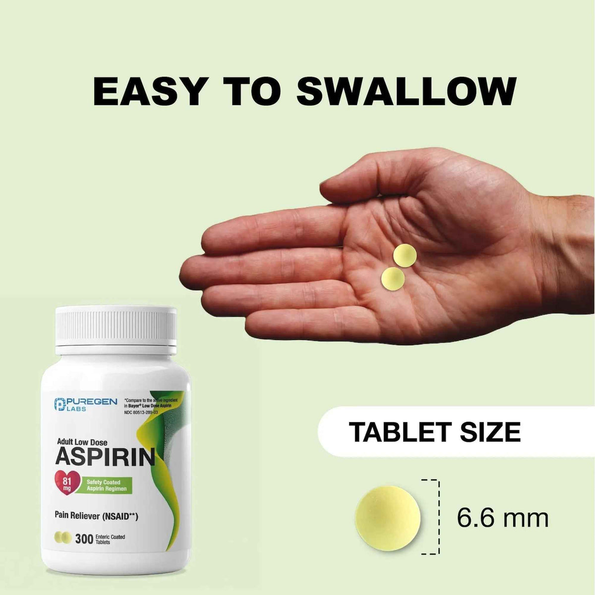 Puregen Labs Aspirin 81 mg Low Dose (NSAID) – 300 Enteric Coated Tablets