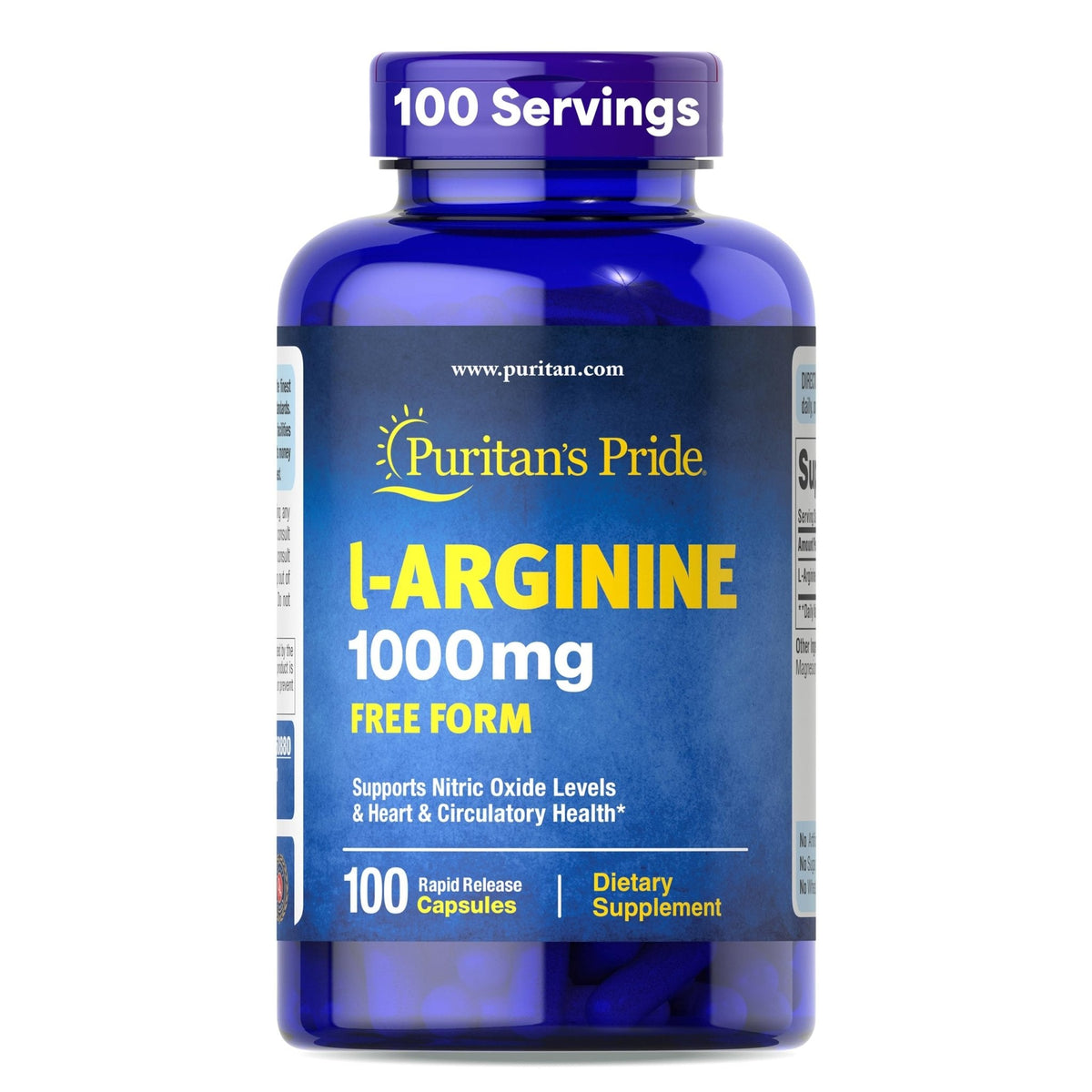 Puritan's Pride L-Arinine 1000mg, Dietary Supplement Supports Nitric Oxide Levels and Heart and Circulatory Heath, 100 Day Supply, 100 Tablets - PrimeBioHealth - canada supplements