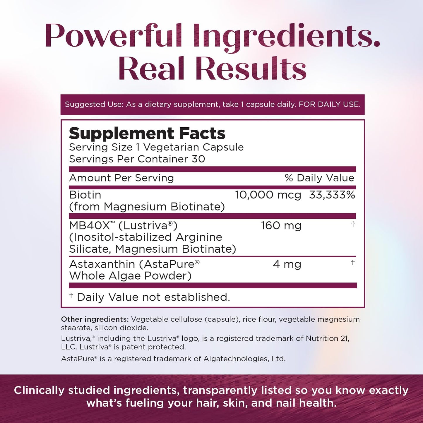 Purity Products MyBiotin ProClinical – Thicker Hair Starting in 3 Weeks & Fights Wrinkles - MB40X Patented Biotin Vitamin B7 Matrix w/Astaxanthin - PrimeBioHealth - canada supplements
