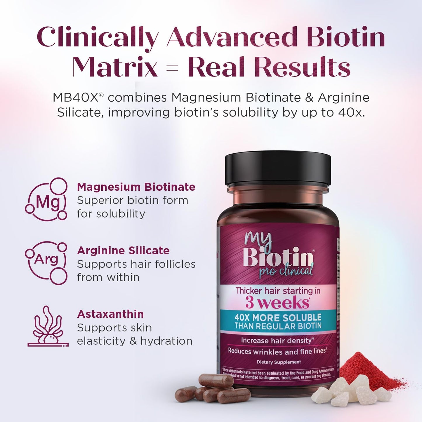 Purity Products MyBiotin ProClinical – Thicker Hair Starting in 3 Weeks & Fights Wrinkles - MB40X Patented Biotin Vitamin B7 Matrix w/Astaxanthin - PrimeBioHealth - canada supplements