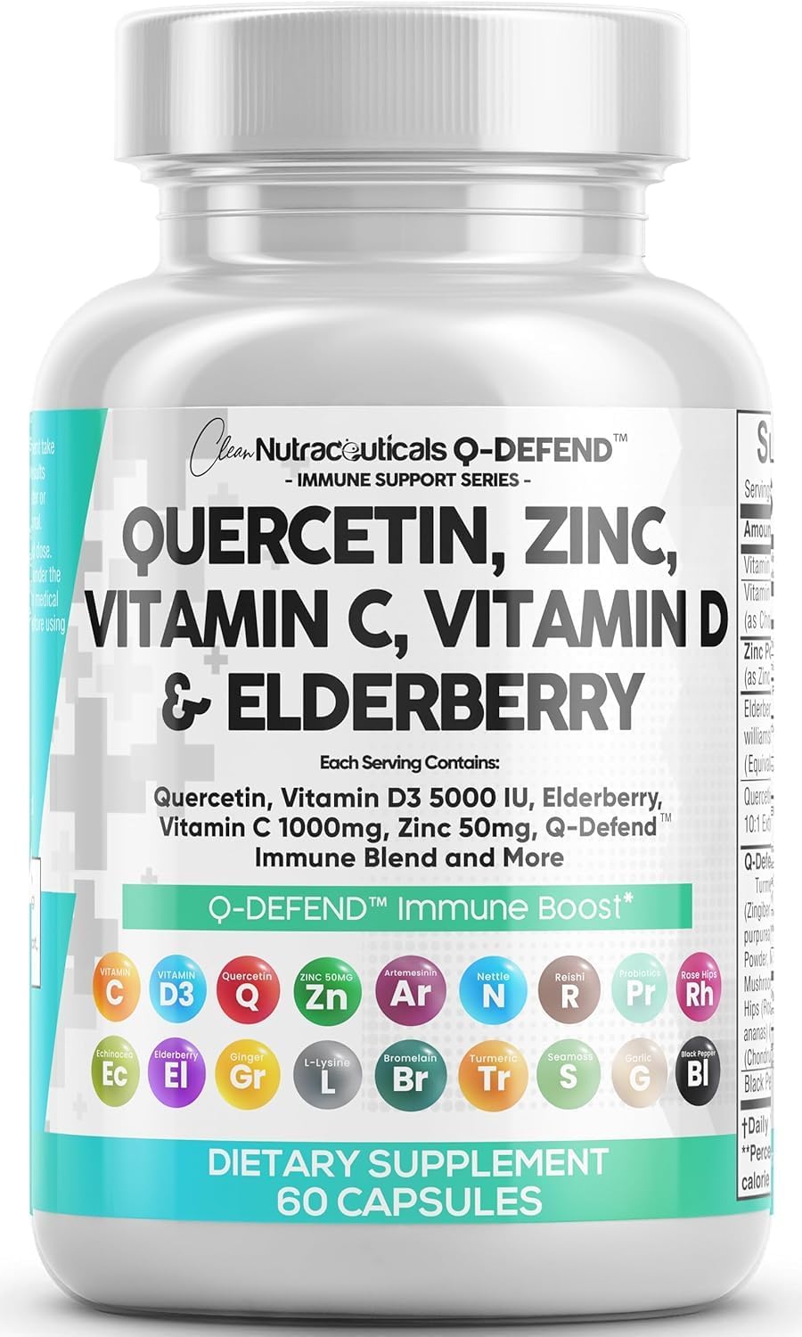 Q Defend Quercetin Supplement with Zinc Vitamin C Vitamin D Elderberry Turmeric Black Pepper Garlic Ginger Sea Moss Lysine Stinging Nettle Reishi Mushroom Immune - PrimeBioHealth - canada supplements