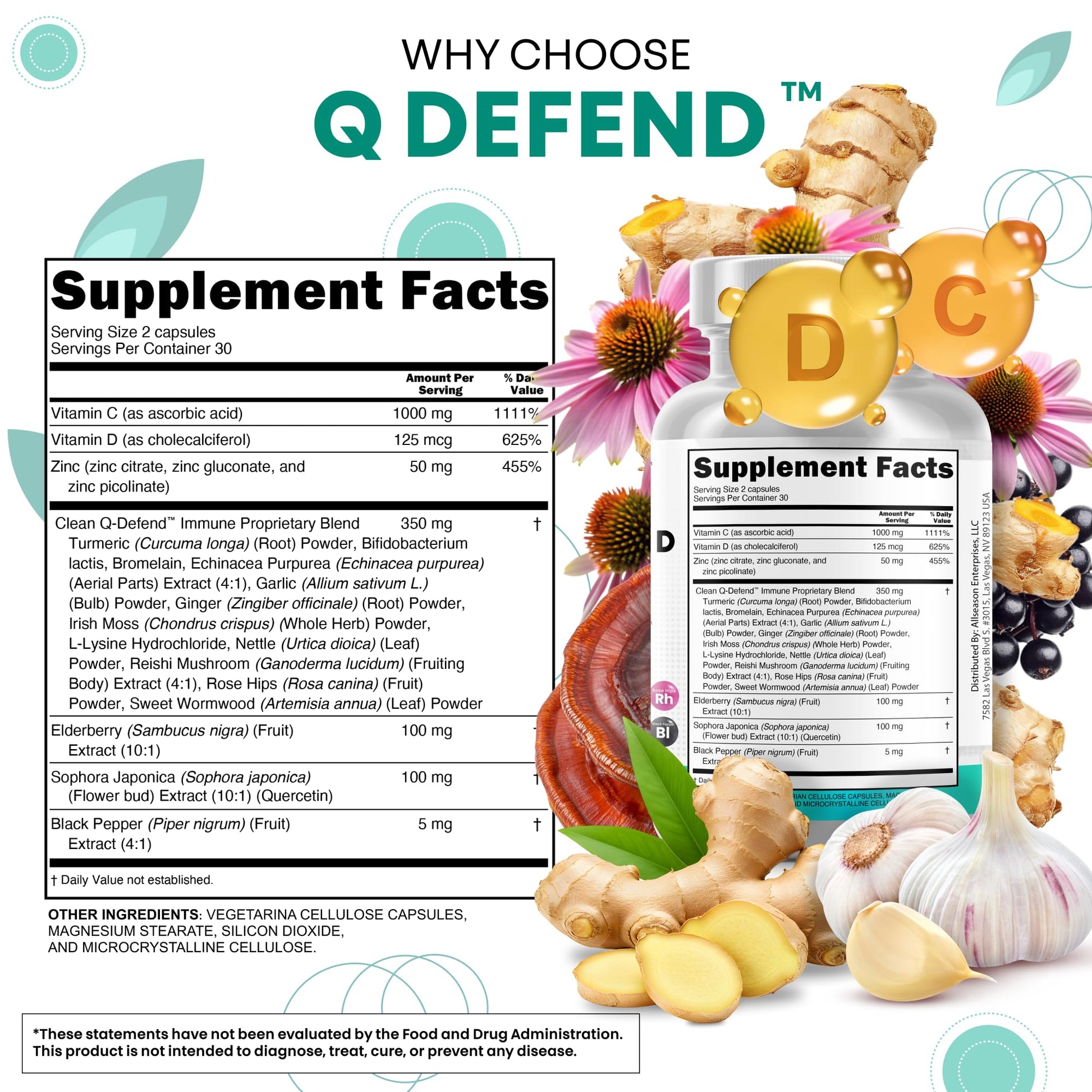 Q Defend Quercetin Supplement with Zinc Vitamin C Vitamin D Elderberry Turmeric Black Pepper Garlic Ginger Sea Moss Lysine Stinging Nettle Reishi Mushroom Immune - PrimeBioHealth - canada supplements