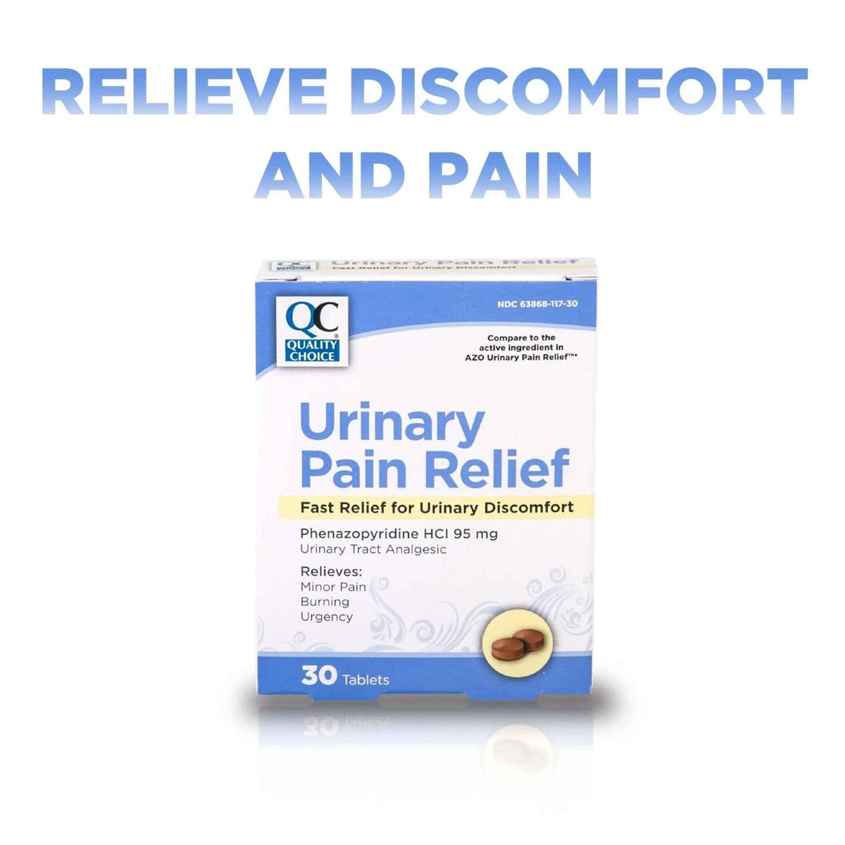 Quality Choice Fast Acting Urinary Pain Relief, Phenazopyridine Hydrochloride 95mg, Relieves UTI Pain, Burning, Frequent Urination, Bladder Discomfort, Urgency. One 30 Tablet Box (30 Total Tablets)