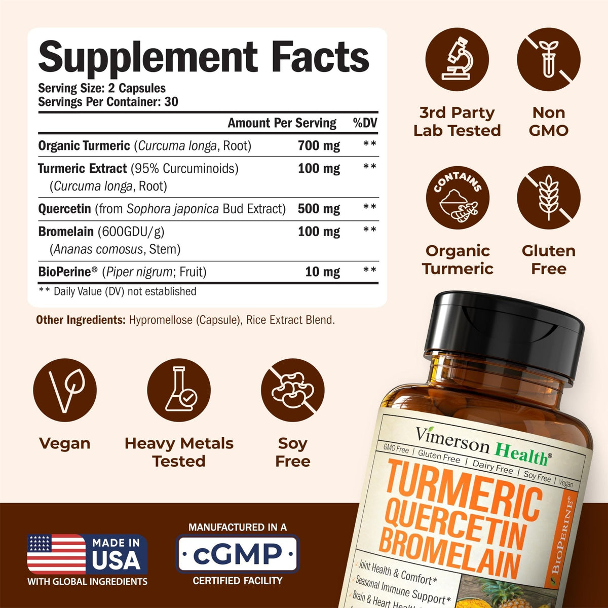 Quercetin with Bromelain Turmeric Curcumin Supplement – Allergy Relief, Immune & Joint Support – Organic Turmeric Supplement w/Bioperine for Enhanced Absorption - PrimeBioHealth - canada supplements