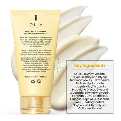 QUIA Turmeric + Kojic Acid Overnight Wrapping Mask – Hydration Mask for Glowing Skin - PrimeBioHealth - canada supplements