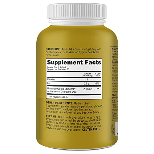 Qunol 200mg Ubiquinol, Powerful Antioxidant for Heart and Vascular Health, Essential for energy production, Natural Supplement Active Form of CoQ10, 60 Count - PrimeBioHealth - canada supplements