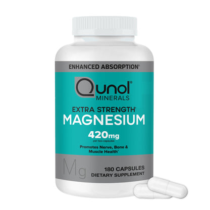 Qunol Magnesium Capsules 420mg, 100% DV, High Absorption Magnesium Supplement, Extra Strength, Bone and Muscle Health Supplement, 180 Count - PrimeBioHealth - canada supplements